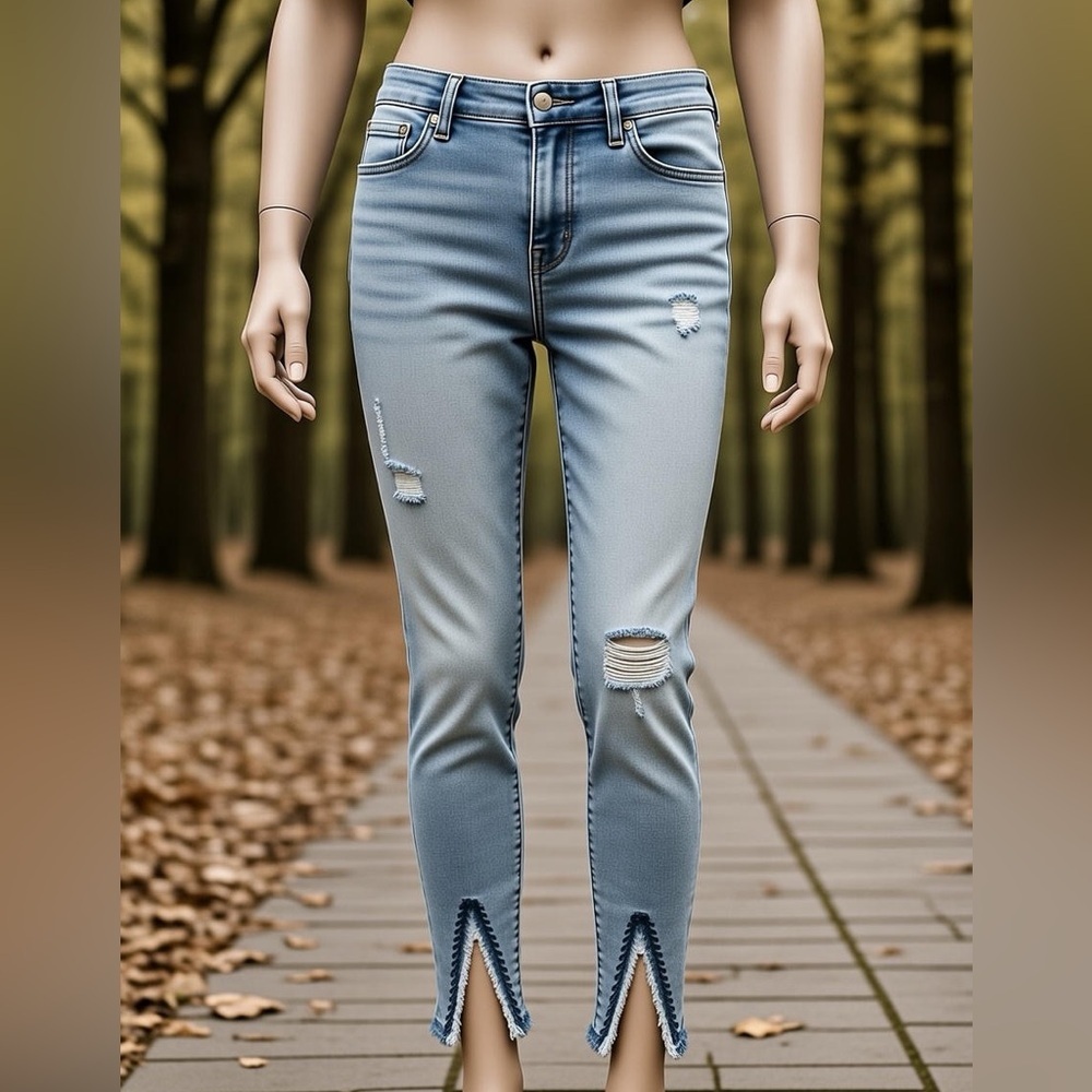 Celebrity Pink Light Blue Distressed Skinny Jeans